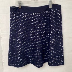 The Limited Women 2 Navy Blue Lace Layered Over Ivory/Blue Stripe A-Line Skirt